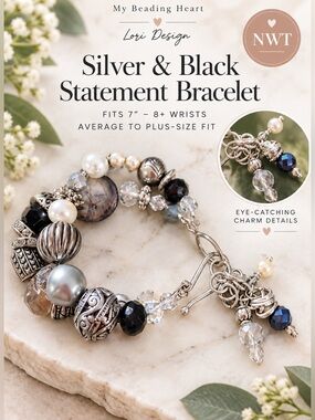 My Beading Heart by Lori - Silver & Black Statement 
Bracelet - NWT